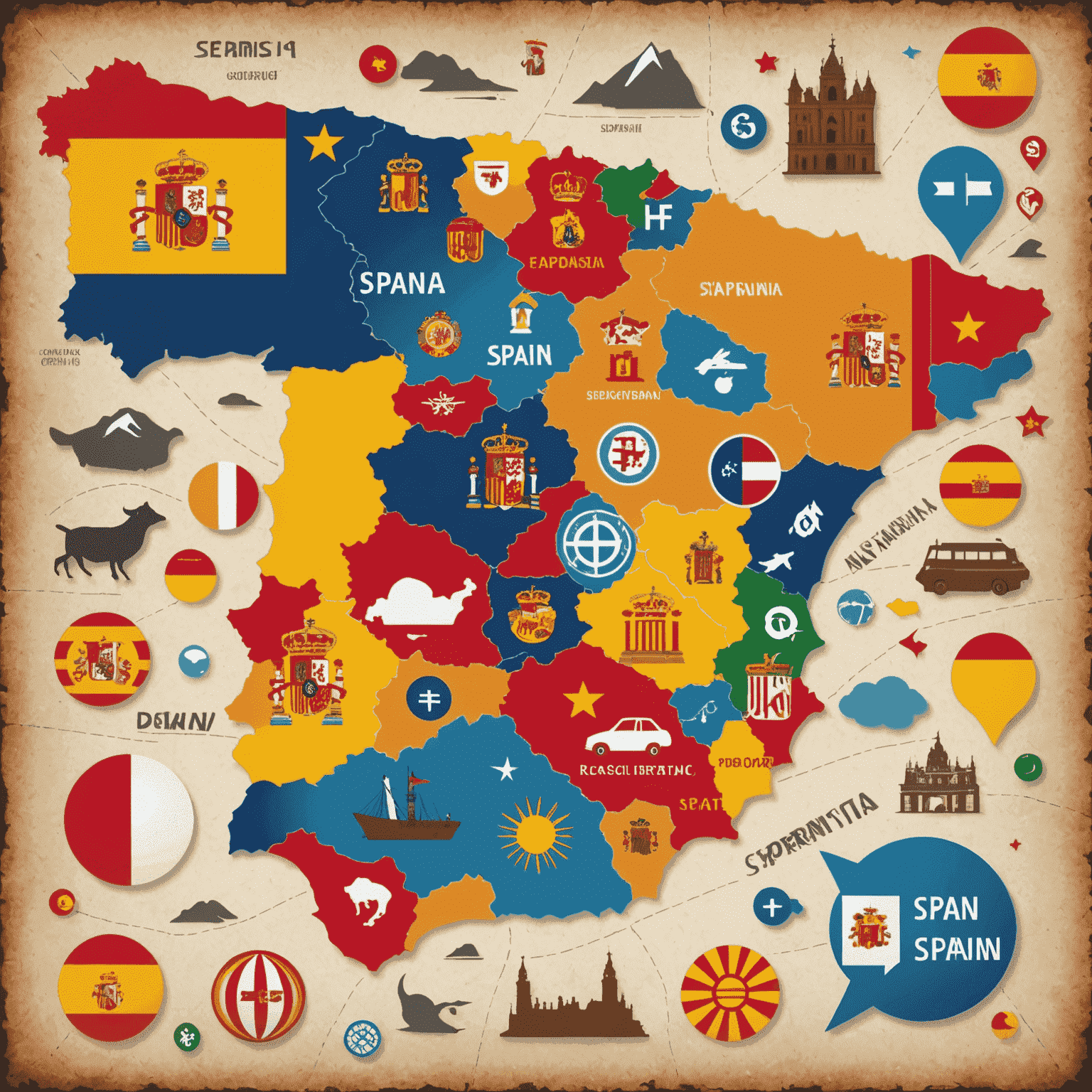 Imagen que muestra un mapa de España con iconos de marketing digital superpuestos, representando las oportunidades en el mercado español