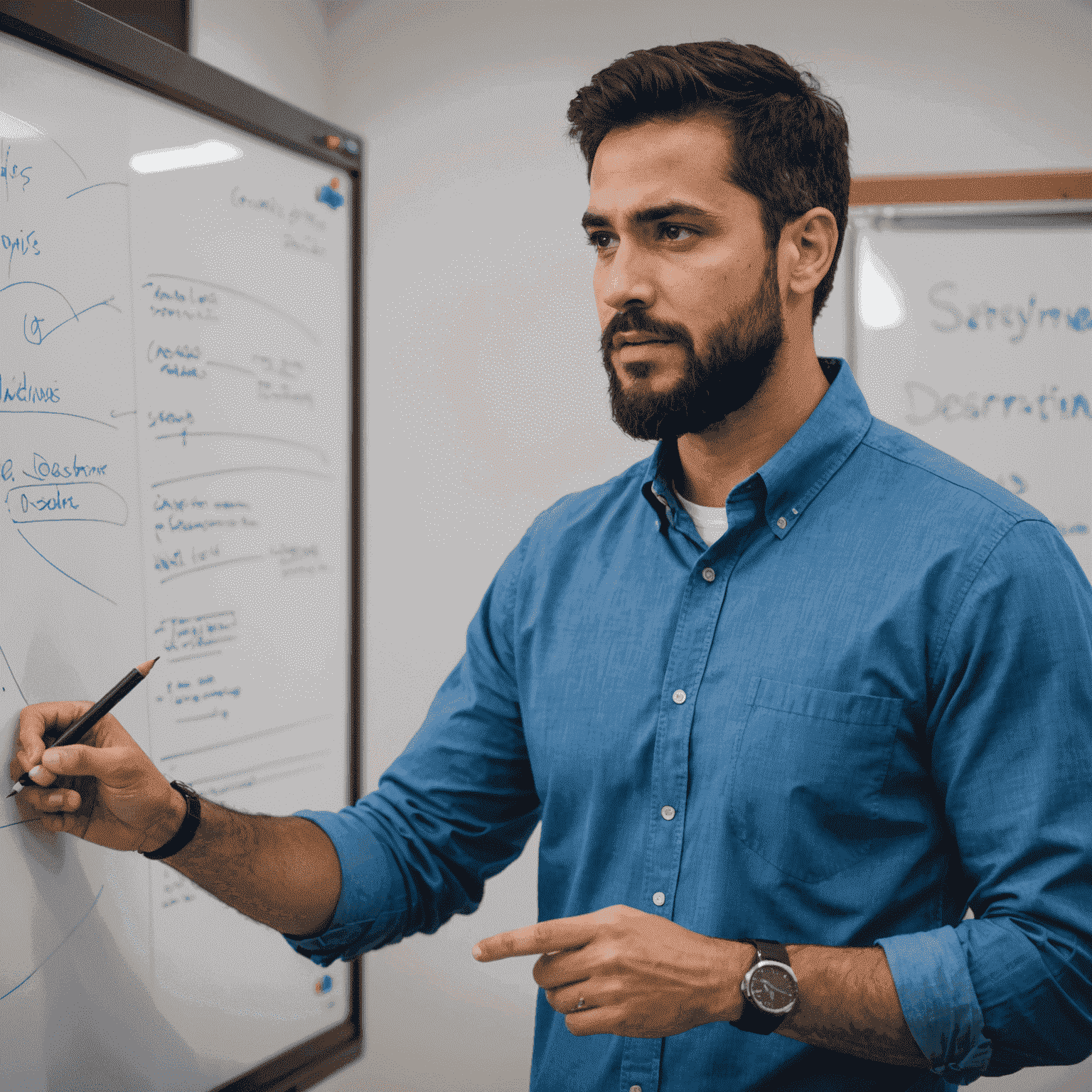 Imagen de Carlos Rodríguez, Director de Educación de rigrinvs_com, un hombre joven con barba y camisa azul, explicando algo en una pizarra